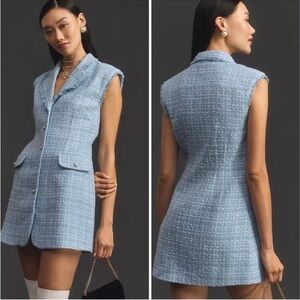NWOT Anthropologie Maeve Sleeveless Tweed Blazer Mini Dress Sz 14 Blue